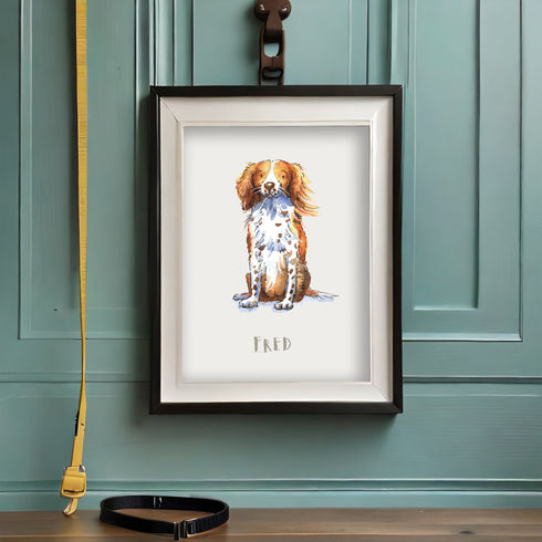 Sprocker Red & White Personalised Dog Print